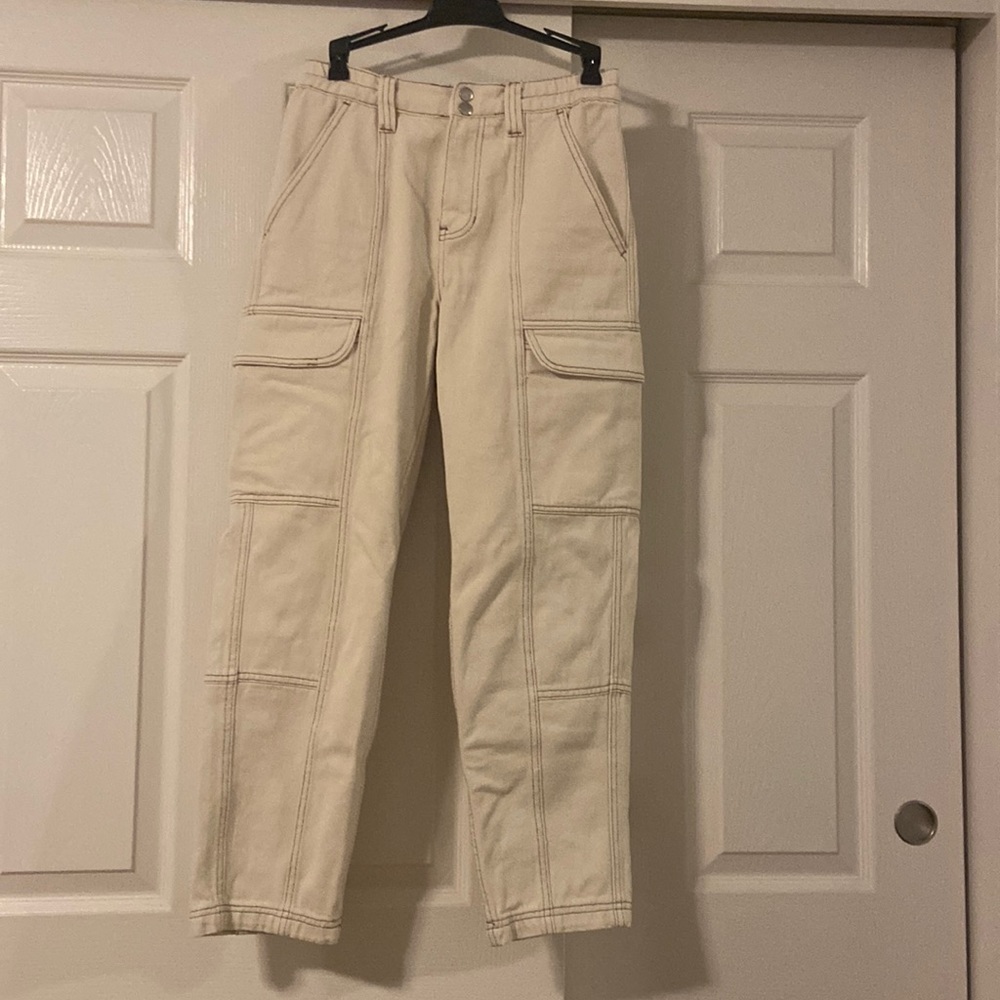 PacSun Size Small Cream Elastic Waist Cargo Pants